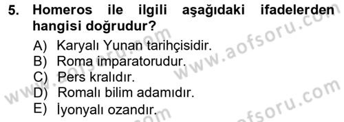 Akdeniz Uygarlıkları Sanatı Dersi 2014 - 2015 Yılı Tek Ders Sınavı 5. Soru