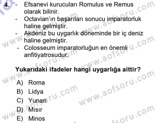Akdeniz Uygarlıkları Sanatı Dersi Ara Sınavı Deneme Sınav Soruları 4. Soru