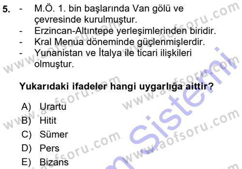 Akdeniz Uygarlıkları Sanatı Dersi Ara Sınavı Deneme Sınav Soruları 5. Soru
