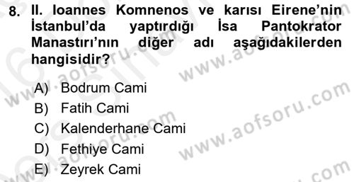 Akdeniz Uygarlıkları Sanatı Dersi 2015 - 2016 Yılı Tek Ders Sınav Soruları 8. Soru
