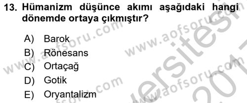 Akdeniz Uygarlıkları Sanatı Dersi 2016 - 2017 Yılı 3 Ders Sınav Soruları 13. Soru