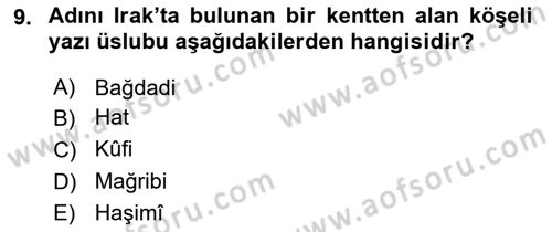Akdeniz Uygarlıkları Sanatı Dersi 2016 - 2017 Yılı 3 Ders Sınav Soruları 9. Soru