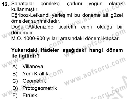 Akdeniz Uygarlıkları Sanatı Dersi Ara Sınavı Deneme Sınav Soruları 12. Soru