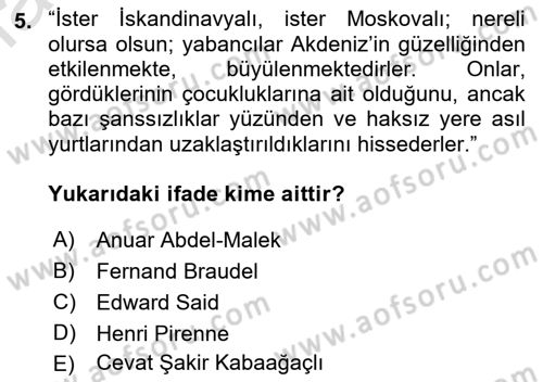 Akdeniz Uygarlıkları Sanatı Dersi Ara Sınavı Deneme Sınav Soruları 5. Soru