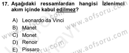 Akdeniz Uygarlıkları Sanatı Dersi 2017 - 2018 Yılı 3 Ders Sınav Soruları 17. Soru