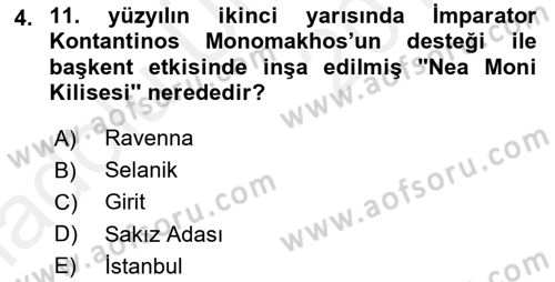 Akdeniz Uygarlıkları Sanatı Dersi 2017 - 2018 Yılı 3 Ders Sınav Soruları 4. Soru