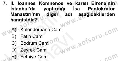 Akdeniz Uygarlıkları Sanatı Dersi 2017 - 2018 Yılı 3 Ders Sınav Soruları 7. Soru