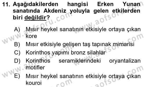 Akdeniz Uygarlıkları Sanatı Dersi 2017 - 2018 Yılı (Vize) Ara Sınavı 11. Soru