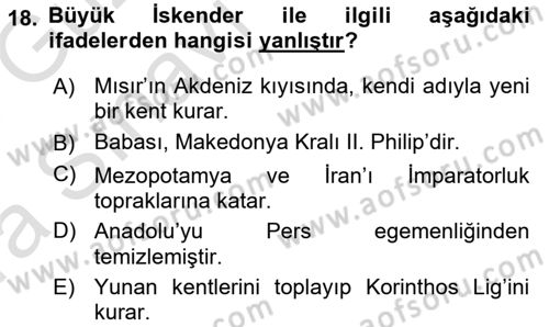 Akdeniz Uygarlıkları Sanatı Dersi 2017 - 2018 Yılı (Vize) Ara Sınavı 18. Soru