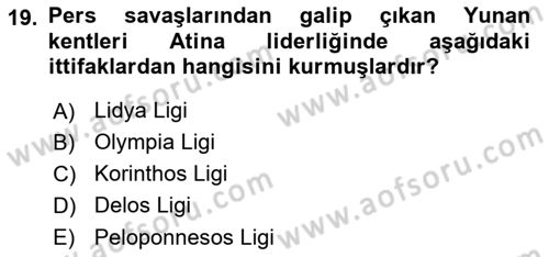 Akdeniz Uygarlıkları Sanatı Dersi 2017 - 2018 Yılı (Vize) Ara Sınavı 19. Soru