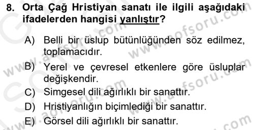 Akdeniz Uygarlıkları Sanatı Dersi 2017 - 2018 Yılı (Final) Dönem Sonu Sınav Soruları 8. Soru