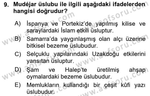 Akdeniz Uygarlıkları Sanatı Dersi 2018 - 2019 Yılı (Final) Dönem Sonu Sınav Soruları 9. Soru