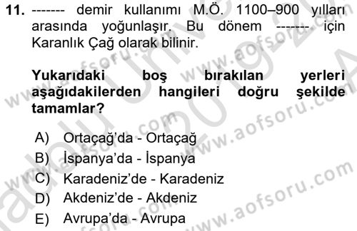 Akdeniz Uygarlıkları Sanatı Dersi 2019 - 2020 Yılı (Vize) Ara Sınav Soruları 11. Soru