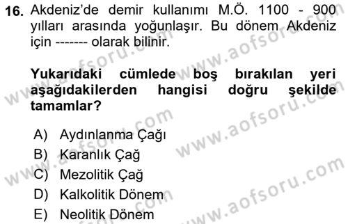 Akdeniz Uygarlıkları Sanatı Dersi 2019 - 2020 Yılı (Vize) Ara Sınav Soruları 16. Soru