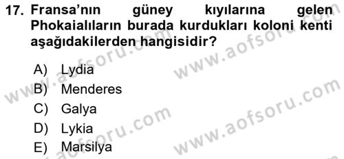 Akdeniz Uygarlıkları Sanatı Dersi 2019 - 2020 Yılı (Vize) Ara Sınav Soruları 17. Soru