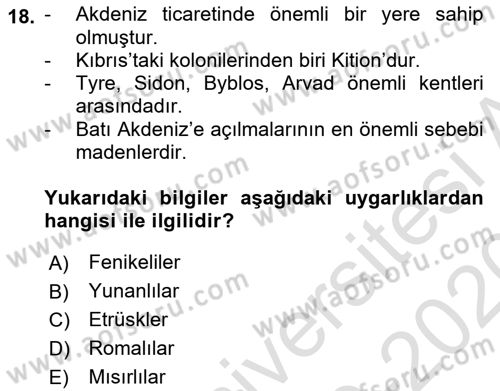 Akdeniz Uygarlıkları Sanatı Dersi Ara Sınavı Deneme Sınav Soruları 18. Soru