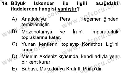 Akdeniz Uygarlıkları Sanatı Dersi Ara Sınavı Deneme Sınav Soruları 19. Soru