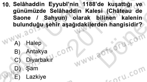 Akdeniz Uygarlıkları Sanatı Dersi 2019 - 2020 Yılı (Final) Dönem Sonu Sınavı 10. Soru