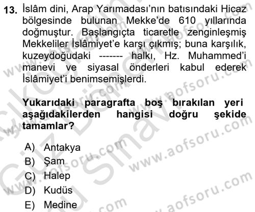 Akdeniz Uygarlıkları Sanatı Dersi 2019 - 2020 Yılı (Final) Dönem Sonu Sınavı 13. Soru