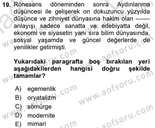 Akdeniz Uygarlıkları Sanatı Dersi 2019 - 2020 Yılı (Final) Dönem Sonu Sınavı 19. Soru