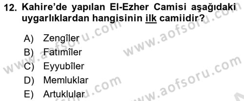 Akdeniz Uygarlıkları Sanatı Dersi 2020 - 2021 Yılı Yaz Okulu Sınav Soruları 12. Soru
