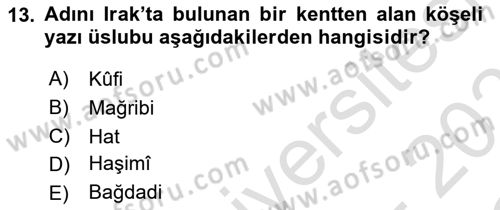 Akdeniz Uygarlıkları Sanatı Dersi 2020 - 2021 Yılı Yaz Okulu Sınav Soruları 13. Soru