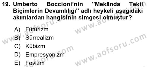 Akdeniz Uygarlıkları Sanatı Dersi 2020 - 2021 Yılı Yaz Okulu Sınav Soruları 19. Soru