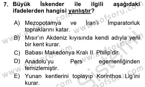 Akdeniz Uygarlıkları Sanatı Dersi 2020 - 2021 Yılı Yaz Okulu Sınav Soruları 7. Soru