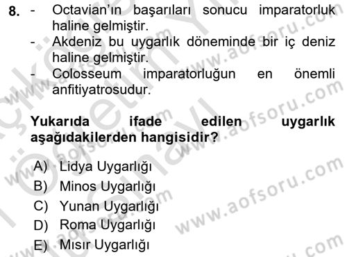 Akdeniz Uygarlıkları Sanatı Dersi 2020 - 2021 Yılı Yaz Okulu Sınav Soruları 8. Soru