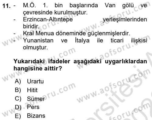 Akdeniz Uygarlıkları Sanatı Dersi Ara Sınavı Deneme Sınav Soruları 11. Soru