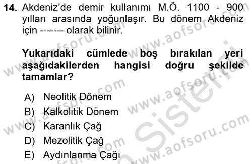 Akdeniz Uygarlıkları Sanatı Dersi Ara Sınavı Deneme Sınav Soruları 14. Soru
