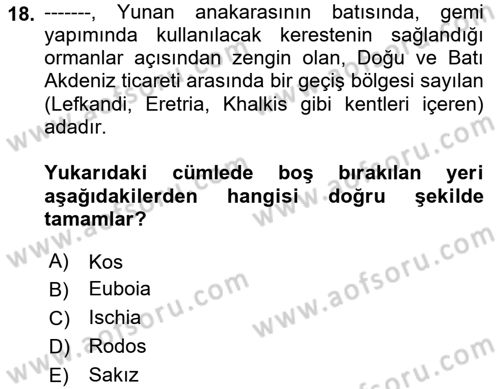 Akdeniz Uygarlıkları Sanatı Dersi Ara Sınavı Deneme Sınav Soruları 18. Soru
