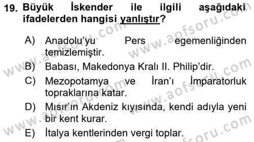 Akdeniz Uygarlıkları Sanatı Dersi 2021 - 2022 Yılı (Vize) Ara Sınav Soruları 19. Soru