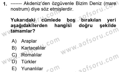 Akdeniz Uygarlıkları Sanatı Dersi 2021 - 2022 Yılı (Final) Dönem Sonu Sınavı 1. Soru