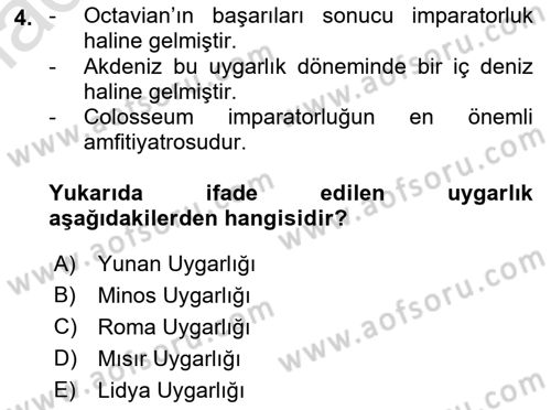 Akdeniz Uygarlıkları Sanatı Dersi 2021 - 2022 Yılı (Final) Dönem Sonu Sınavı 4. Soru