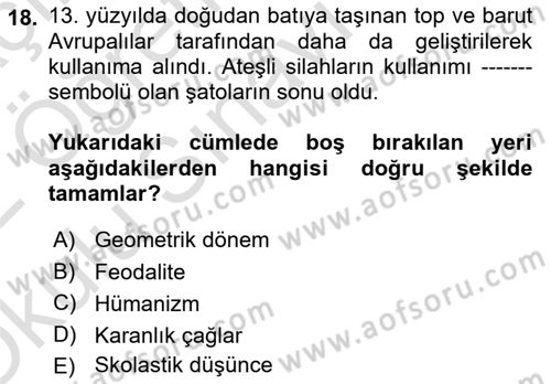 Akdeniz Uygarlıkları Sanatı Dersi 2021 - 2022 Yılı Yaz Okulu Sınav Soruları 18. Soru