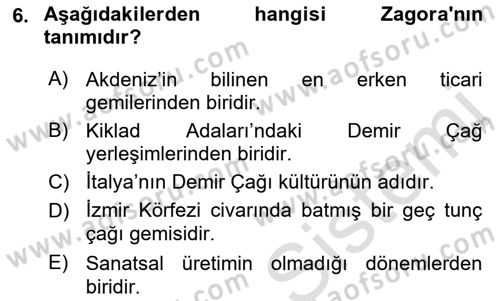 Akdeniz Uygarlıkları Sanatı Dersi 2021 - 2022 Yılı Yaz Okulu Sınav Soruları 6. Soru