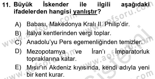Akdeniz Uygarlıkları Sanatı Dersi Ara Sınavı Deneme Sınav Soruları 11. Soru