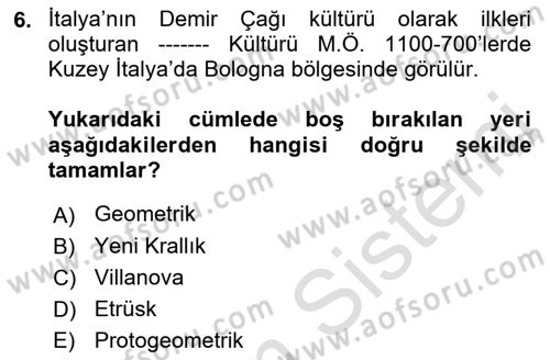 Akdeniz Uygarlıkları Sanatı Dersi 2023 - 2024 Yılı (Vize) Ara Sınav Soruları 6. Soru