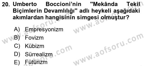 Akdeniz Uygarlıkları Sanatı Dersi 2023 - 2024 Yılı (Final) Dönem Sonu Sınav Soruları 20. Soru