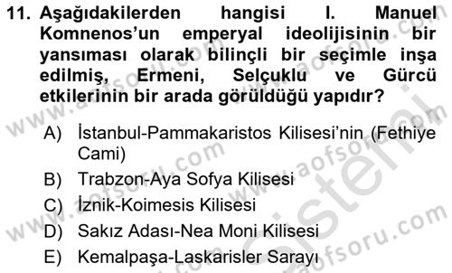 Akdeniz Uygarlıkları Sanatı Dersi 2023 - 2024 Yılı Yaz Okulu Sınav Soruları 11. Soru