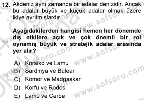 Akdeniz Uygarlıkları Sanatı Dersi 2023 - 2024 Yılı Yaz Okulu Sınav Soruları 12. Soru