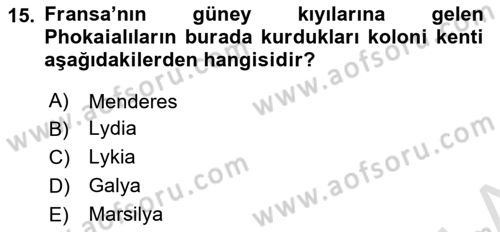 Akdeniz Uygarlıkları Sanatı Dersi 2023 - 2024 Yılı Yaz Okulu Sınav Soruları 15. Soru