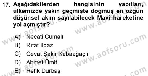 Akdeniz Uygarlıkları Sanatı Dersi 2023 - 2024 Yılı Yaz Okulu Sınav Soruları 17. Soru
