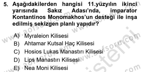 Akdeniz Uygarlıkları Sanatı Dersi 2023 - 2024 Yılı Yaz Okulu Sınav Soruları 5. Soru