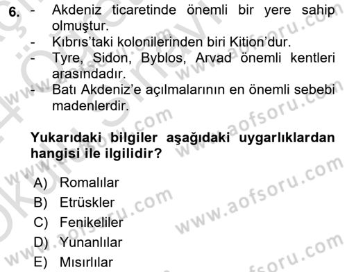 Akdeniz Uygarlıkları Sanatı Dersi 2023 - 2024 Yılı Yaz Okulu Sınav Soruları 6. Soru