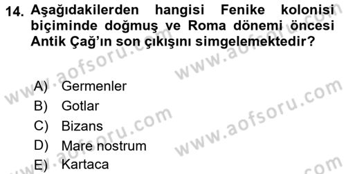 Akdeniz Uygarlıkları Sanatı Dersi Ara Sınavı Deneme Sınav Soruları 14. Soru