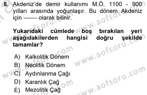 Akdeniz Uygarlıkları Sanatı Dersi Ara Sınavı Deneme Sınav Soruları 8. Soru