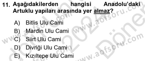 Akdeniz Uygarlıkları Sanatı Dersi 2024 - 2025 Yılı (Final) Dönem Sonu Sınav Soruları 11. Soru