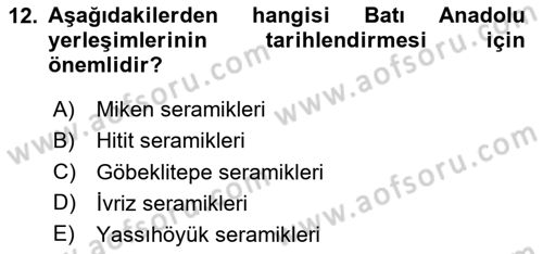Akdeniz Uygarlıkları Sanatı Dersi 2024 - 2025 Yılı (Final) Dönem Sonu Sınav Soruları 12. Soru